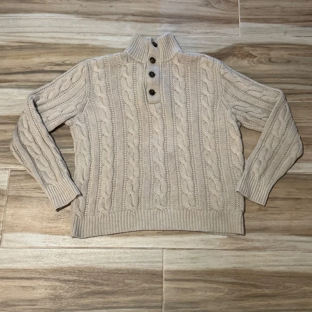 Vintage Polo Ralph Lauren Cable Knit Sweater Men L 100% Tussah Silk Button Mock